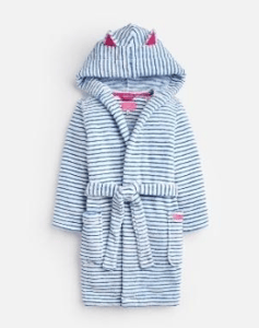 203155-WHTBLUSTRP White and light blue striped robe  100% polyester XS, S, M, L